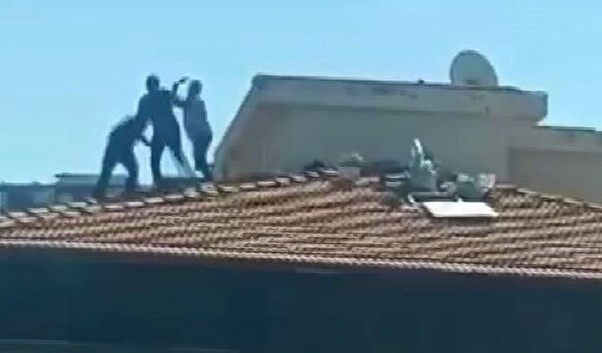 Gaziantep'te bina çatısında yürekleri ağza getiren kavga