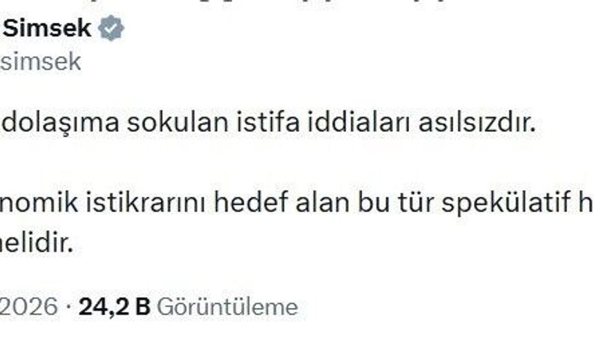Hazine ve Maliye Bakanı Şimşek: 'Şahsımla ilgili istifa iddiaları asılsızdır'