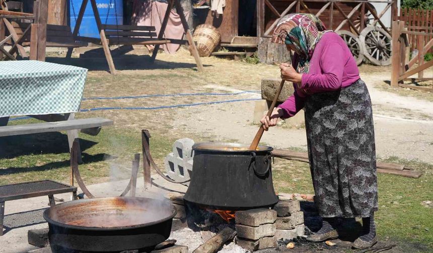 Kadınların kış mesaisi başladı: Elmalar kazanlarda pekmeze dönüşüyor