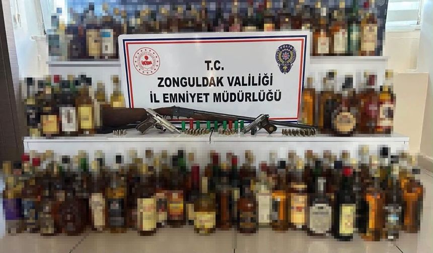 Kilimli'de kaçak alkol ve ruhsatsız silah operasyonu