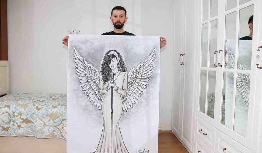 Kömür çuvalından seçtiği parçalarla Bergen'in portresini çizdi