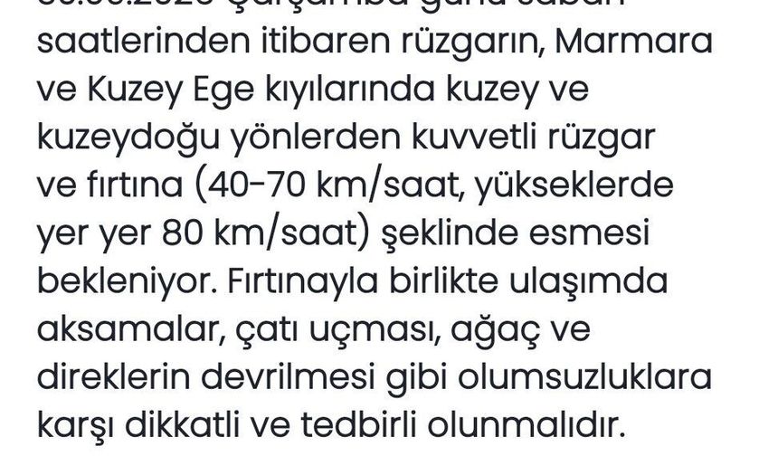 Meteoroloji açıkladı: Marmara ve Kuzey Ege'de fırtına bekleniyor