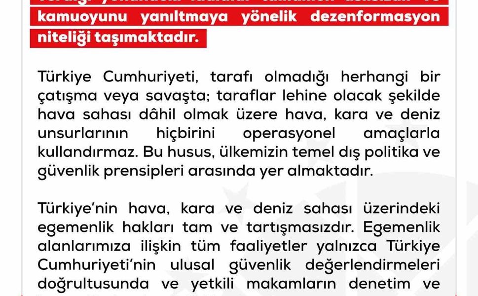 DMM: 'Türkiye'nin İran'a yönelik son saldırılara destek verdiği yönündeki iddialar tamamen asılsızdır'