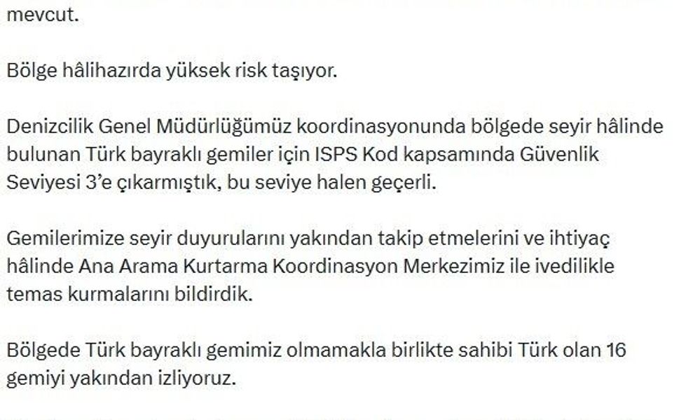 Bakan Uraloğlu: 'Hürmüz Boğazı'ndaki ve bölgedeki su yollarındaki gelişmeleri anbean takip ediyoruz'