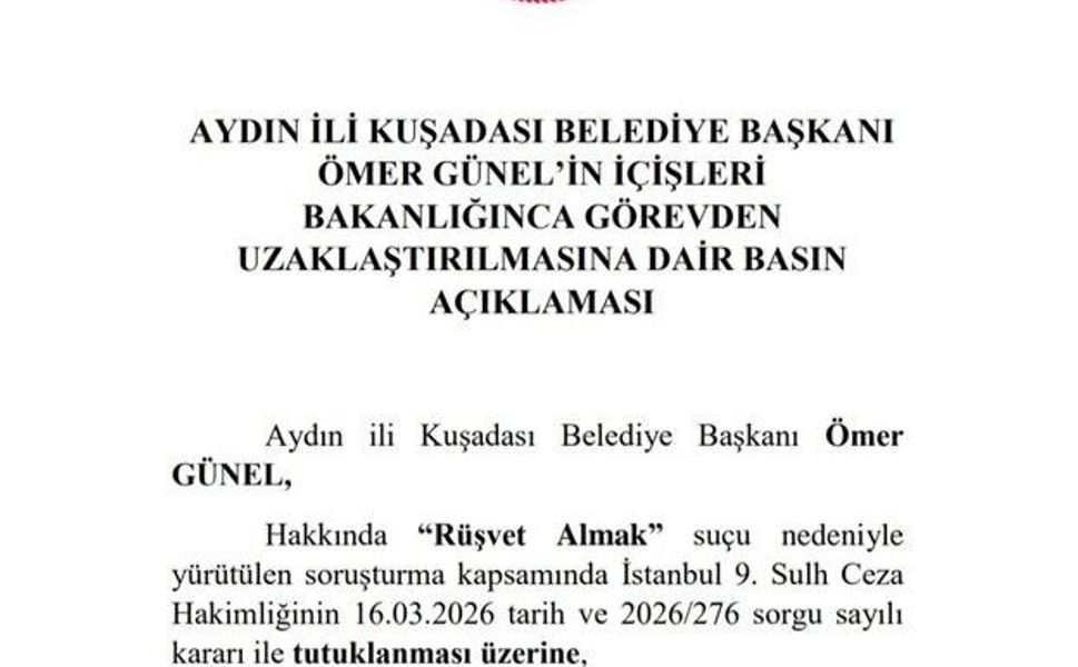 Kuşadası Belediye Başkanı Ömer Günel görevden uzaklaştırıldı