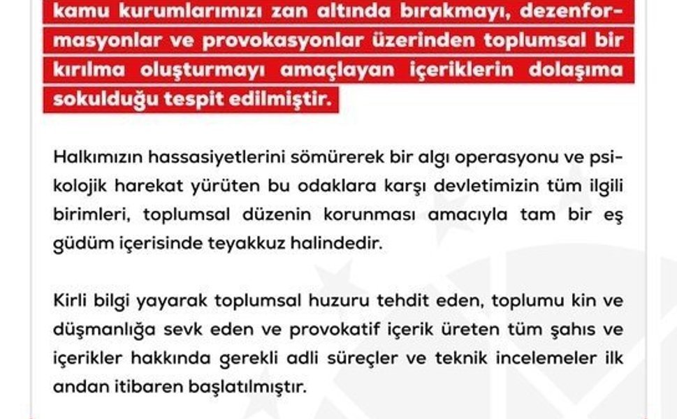DMM: 'Vatandaşlarımızın resmi açıklamaları esas alması kritik önem arz etmektedir'