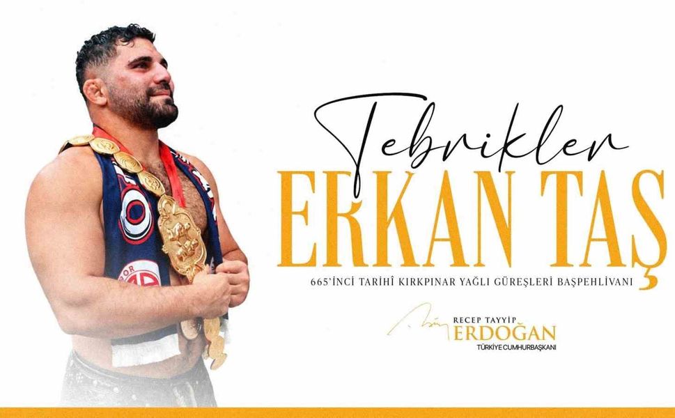 Cumhurbaşkanı Erdoğan, başpehlivanlık unvanını kazanan Erkan Taş'ı tebrik etti