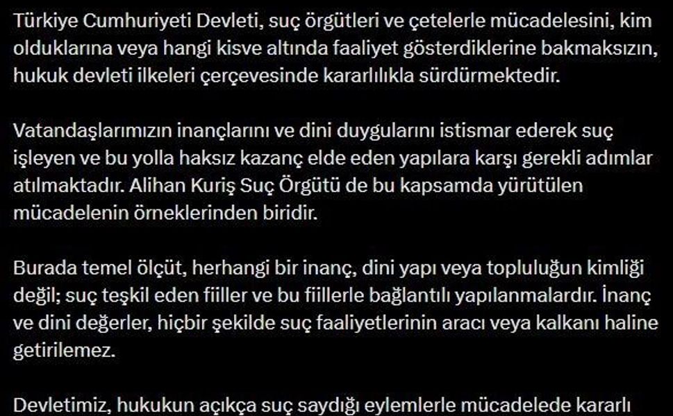 Bakan Gürlek: 'İnanç ve dini değerler, hiçbir şekilde suç faaliyetlerinin aracı veya kalkanı haline getirilemez'