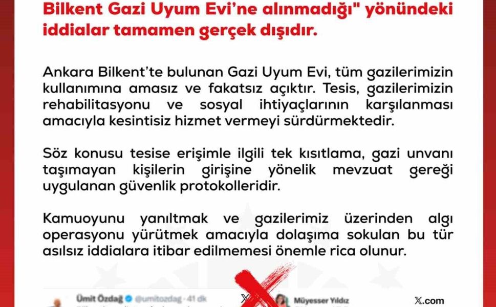DMM: 'Ankara Güvenpark'ta eylem yapan er gazilerin Bilkent Gazi Uyum Evi'ne alınmadığı' yönündeki iddialar gerçek dışıdır'