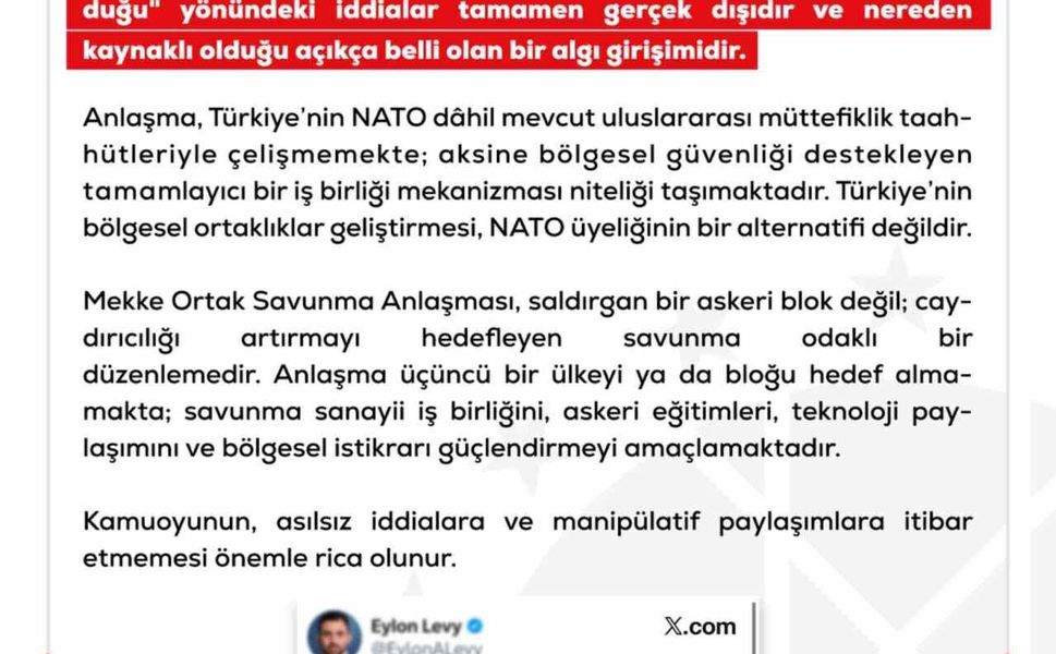 DMM: 'Mekke Ortak Savunma Anlaşması'nın NATO'nun 5. maddesiyle çeliştiği iddiaları tamamen gerçek dışı'