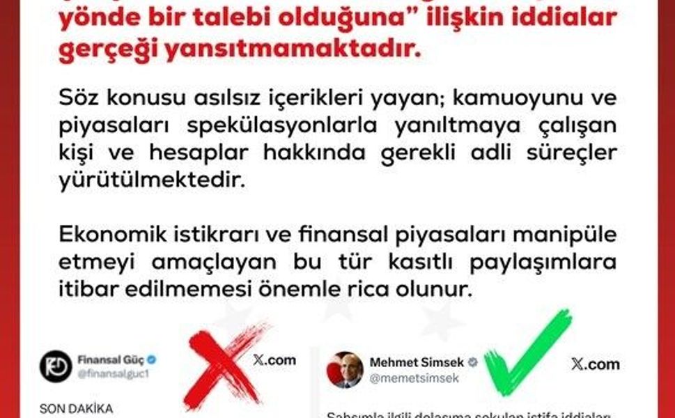 DMM'den Bakan Şimşek'in istifasını sunduğu yönündeki iddialara yalanlama