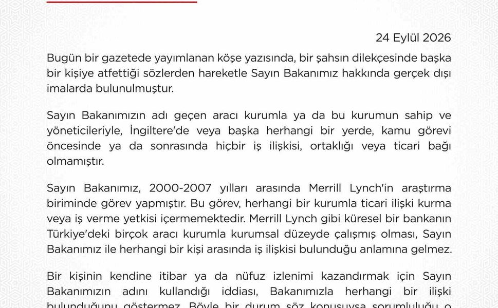 Hazine ve Maliye Bakanlığından Bakan Şimşek hakkındaki iddialara yalanlama