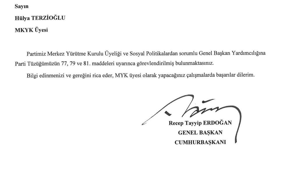 AK Parti Sosyal Politikalardan Sorumlu Genel Başkan Yardımcılığına Terzioğlu atandı