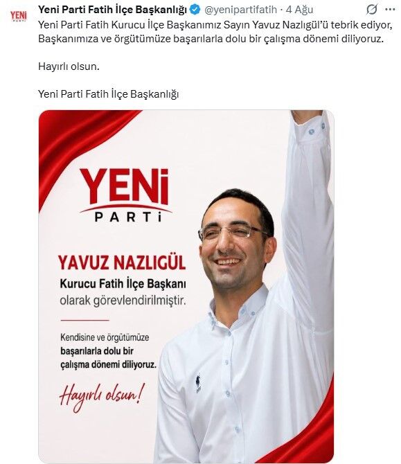 Yeni Parti'de skandal karar: DHKP-C'li Yavuz Nazlıgül 'başkan' olarak atandı