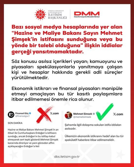 DMM'den Bakan Şimşek'in istifasını sunduğu yönündeki iddialara yalanlama